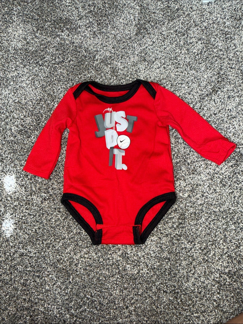 Nike Red Long-Sleeve Baby Bodysuit with Black Trim